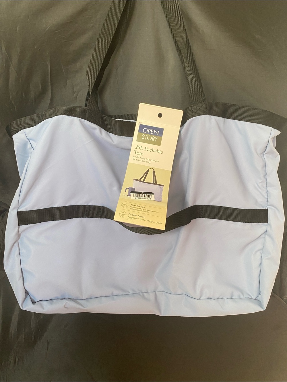 Open Story 25L Packable Tote in Light Blue with Black Trim